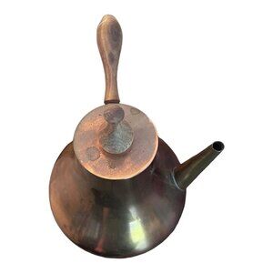 Vtg Brass Teapot With Wood Handle Wide Decorative Coffee Pot Boho Kitchen India